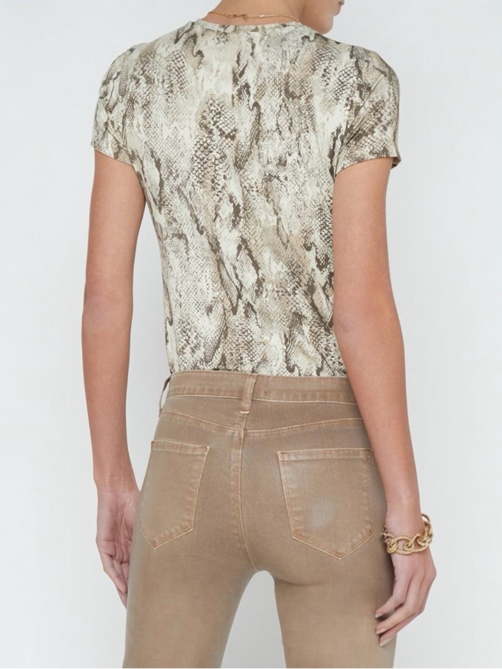 🆕💕L’AGENCE Ressi Snakeskin Print Top • Cream / Beige / Tan • LARGE • NWT - Picture 3 of 9